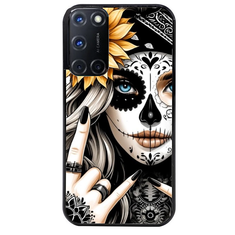 Coque noire taperso pour OPPO Reno 8 LITE avec motif tete de mort tatoo protection antichoc personnalisée