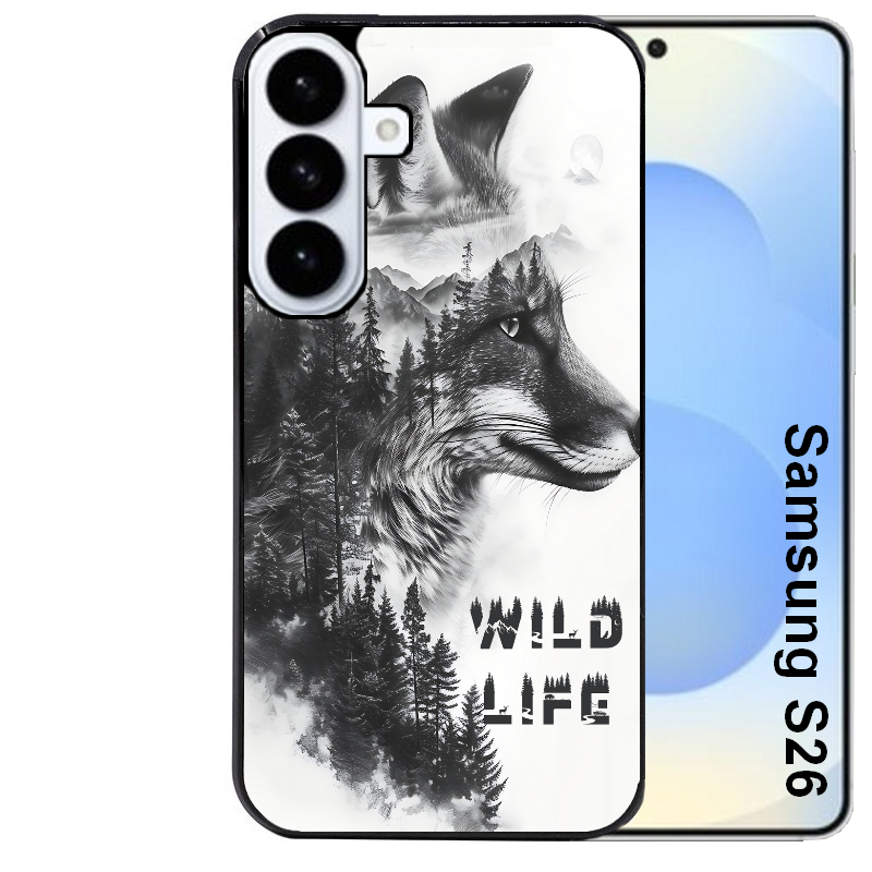 Coque noire taperso pour galaxy S26 et PLUS ULTRA FE avec motif renard fox wild protection antichoc personnalisée