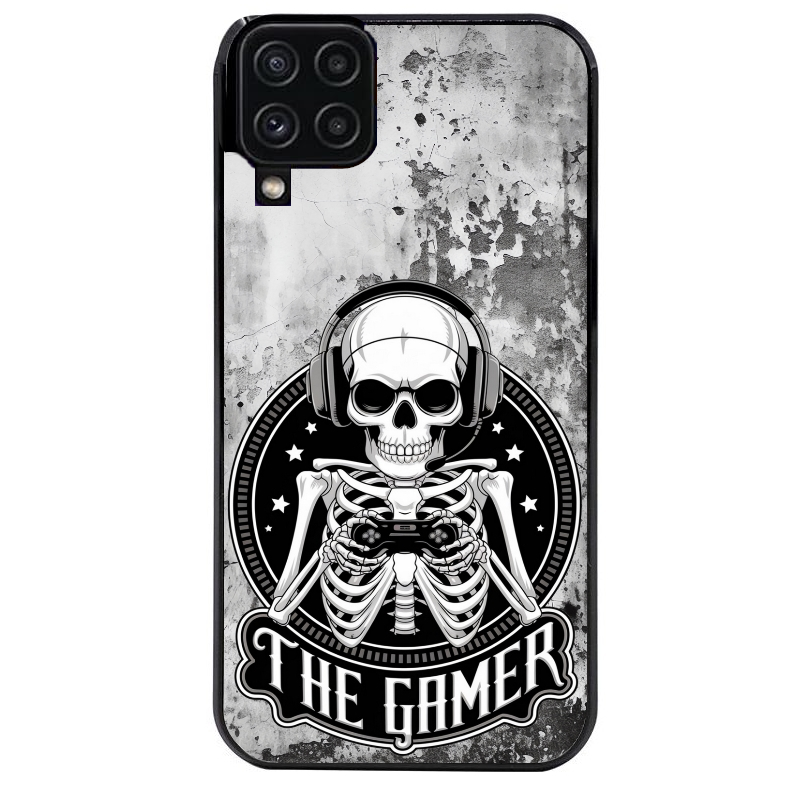 Coque noire taperso pour galaxy A22 A32 A52 A52S 4G 5G  avec motif tete de mort gamer beton protection antichoc personnalisée
