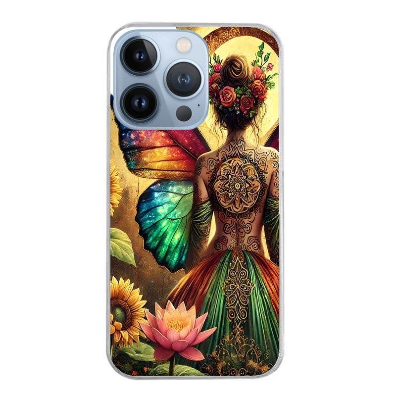 Coque taperso pour Iphone 13 et PRO MINI PRO MAX avec motif fee et fleurs protection antichoc personnalisée