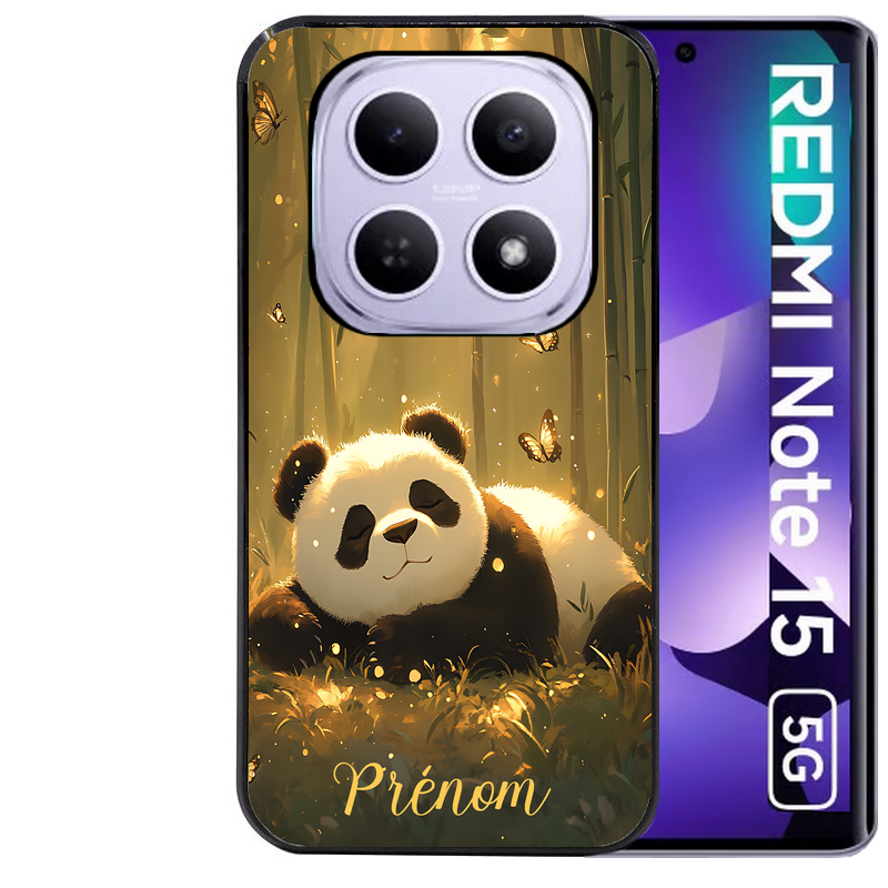 Coque noire taperso pour Redmi Note 15 et PRO PLUS 4G 5G avec motif panda et papillon personnalisee protection antichoc personnalisée