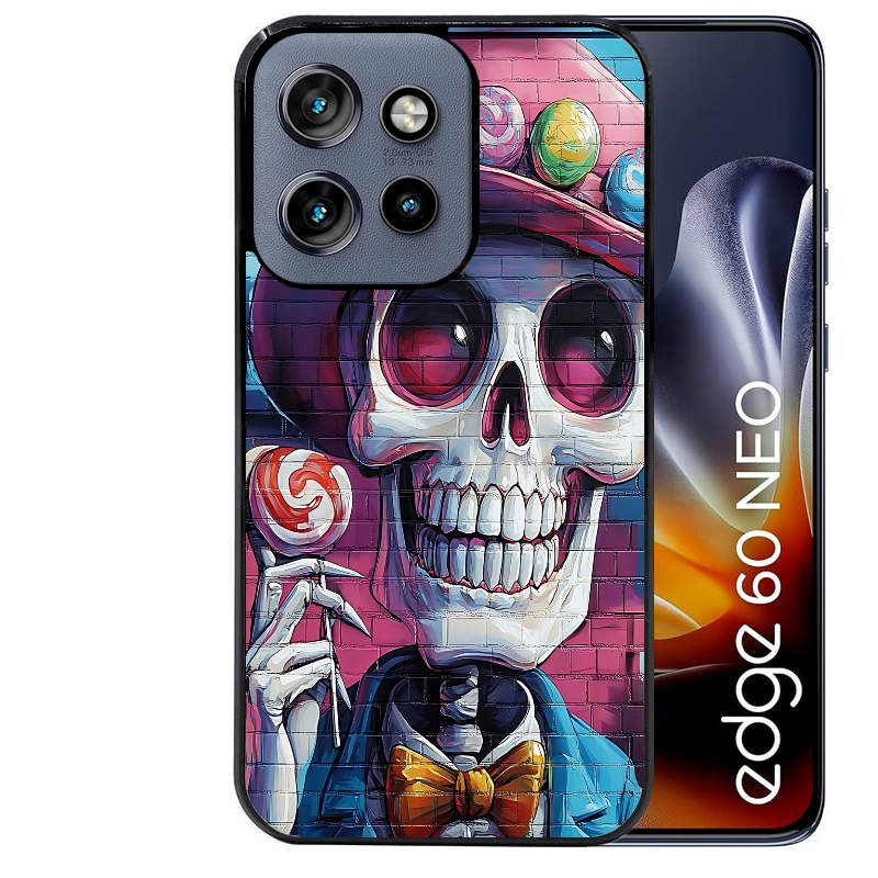 Coque noire taperso pour Moto Edge 60 et Neo Fusion Pro avec motif tete de mort tag protection antichoc personnalisée