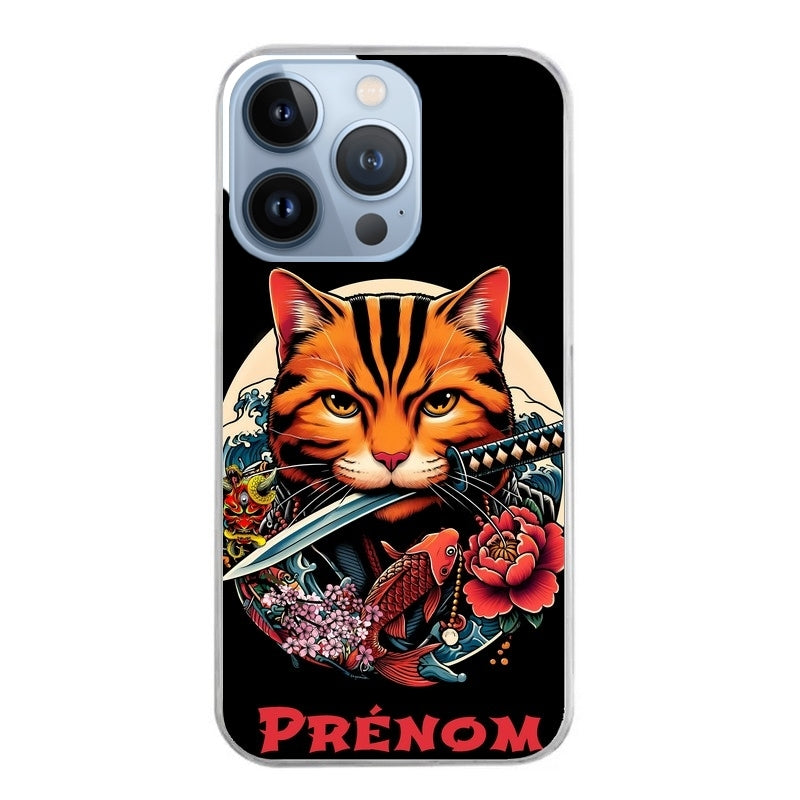 Coque taperso pour Iphone 13 et PRO MINI PRO MAX avec motif chat carpe koii japan personnalise protection antichoc personnalisée