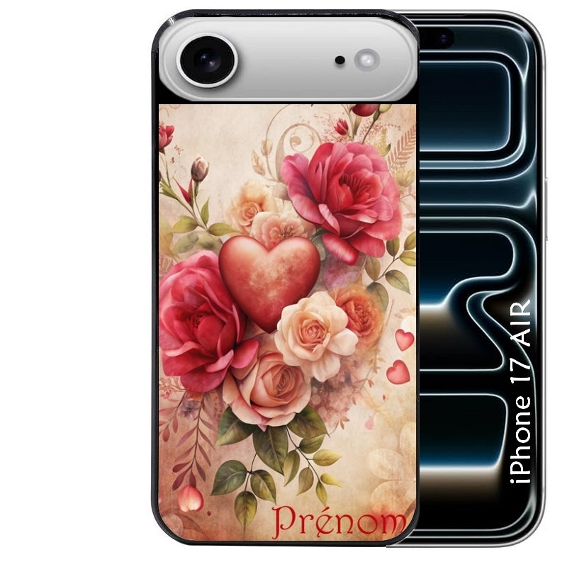 Coque noire taperso pour Iphone 17 17E AIR MAX PRO avec motif coeur et fleur personnalisee protection antichoc personnalisée