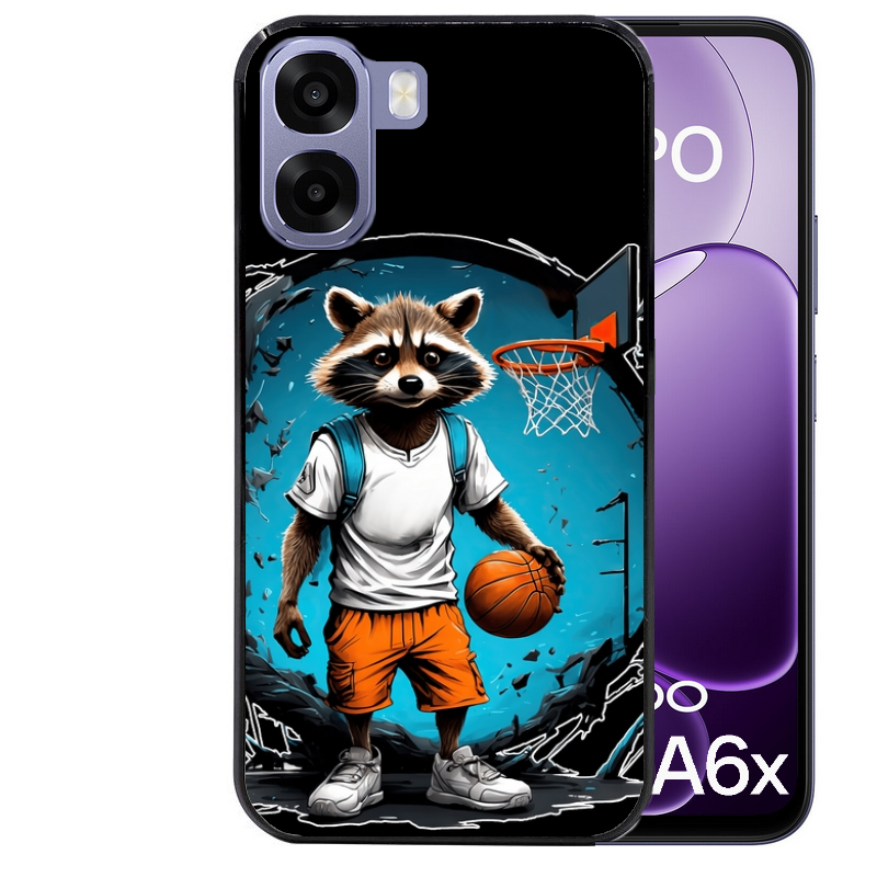 Coque noire taperso pour OPPO A6 A6X 4G et 5G avec motif basket racoon protection antichoc personnalisée
