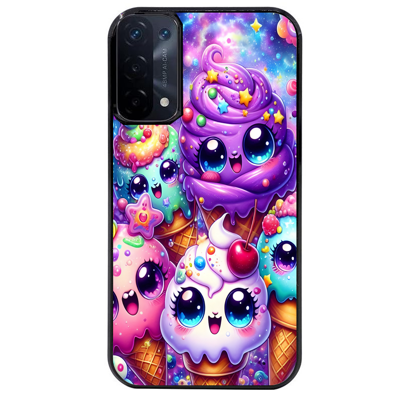 Coque noire taperso pour OPPO A54 et A74 5G avec motif anime ice cream kawaii protection antichoc personnalisée