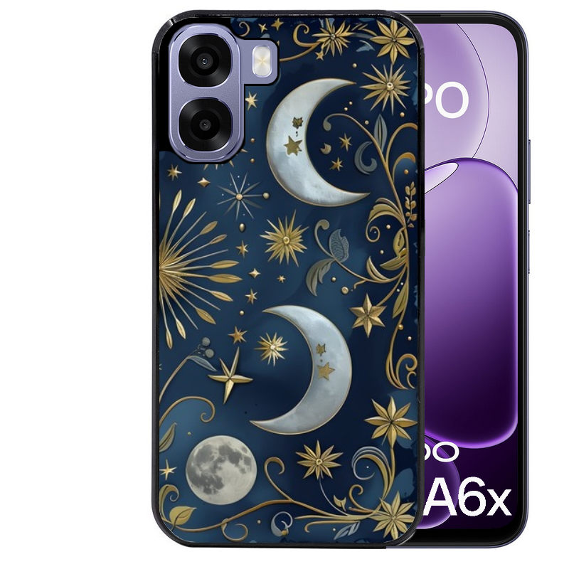 Coque noire taperso pour OPPO A6 A6X 4G et 5G avec motif lune et etoile protection antichoc personnalisée