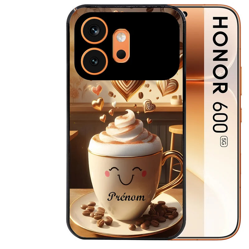 Coque noire taperso pour Honor 600 et 600 PRO avec motif cafe love morning protection antichoc personnalisée