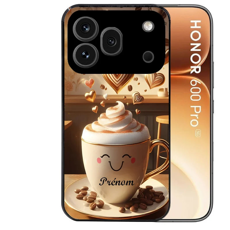 Coque noire taperso pour Honor 600 et 600 PRO avec motif cafe love morning protection antichoc personnalisée