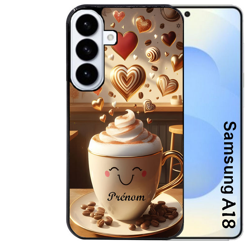 Coque pour Galaxy A08 A18 A28 A38 A58 personnalisée cafe love morning