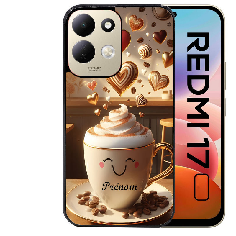 Coque pour Redmi 17 et 17C 4G 5G personnalisée cafe love morning