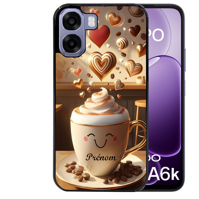 Coque pour Oppo A6 A6 A6K personnalisée cafe love morning