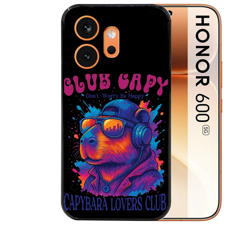 Coque noire taperso pour Honor 600 et 600 PRO avec motif capybara club protection antichoc personnalisée