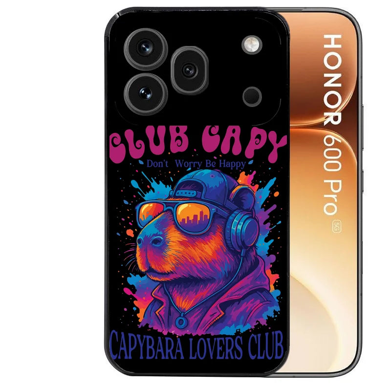 Coque noire taperso pour Honor 600 et 600 PRO avec motif capybara club protection antichoc personnalisée
