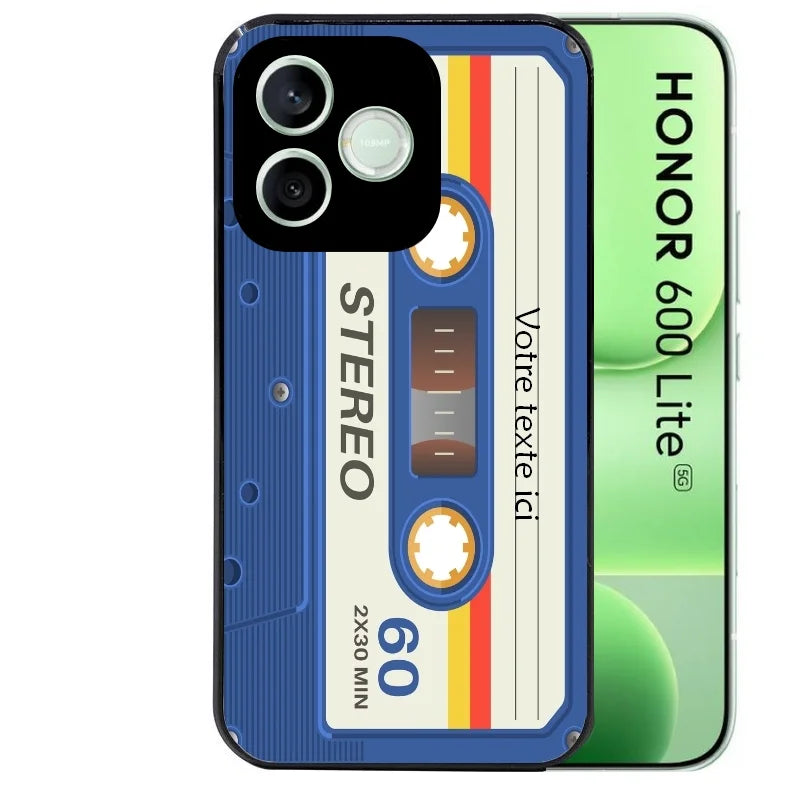 Coque noire pour Honor 600 LITE personnalisable avec motif cassette bleu protection antichoc personnalisée