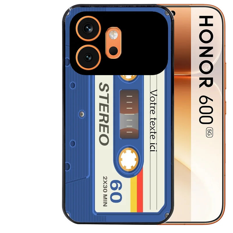 Coque noire taperso pour Honor 600 et 600 PRO personnalisable avec motif cassette bleu protection antichoc personnalisée
