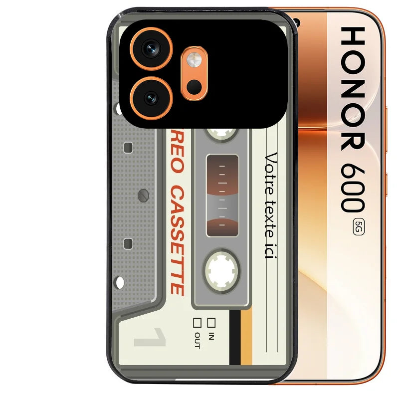 Coque noire taperso pour Honor 600 et 600 PRO avec motif cassette grise personnalisable protection antichoc personnalisée