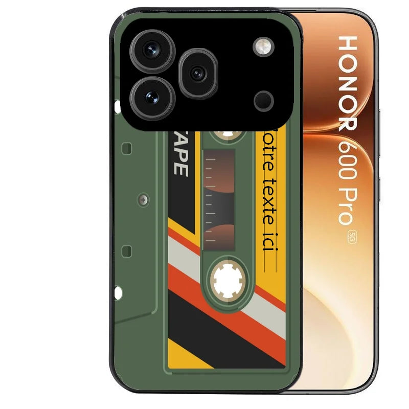 Coque noire taperso pour Honor 600 et 600 PRO personnalisable avec motif cassette kaki protection antichoc personnalisée