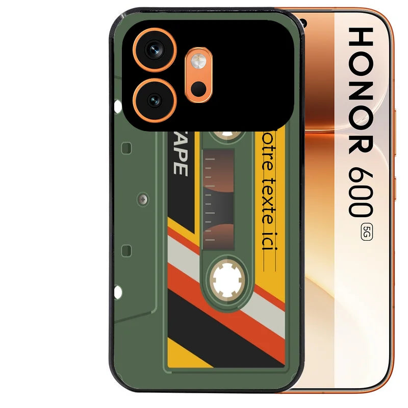 Coque noire taperso pour Honor 600 et 600 PRO personnalisable avec motif cassette kaki protection antichoc personnalisée