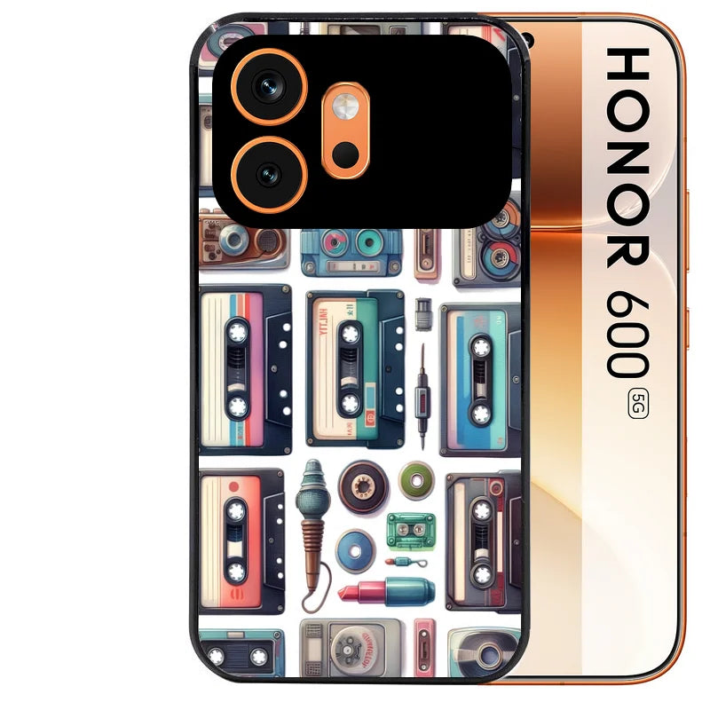 Coque noire taperso pour Honor 600 et 600 PRO avec motif cassette multi protection antichoc personnalisée