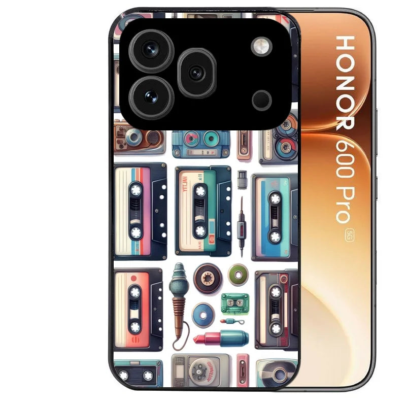 Coque noire taperso pour Honor 600 et 600 PRO avec motif cassette multi protection antichoc personnalisée