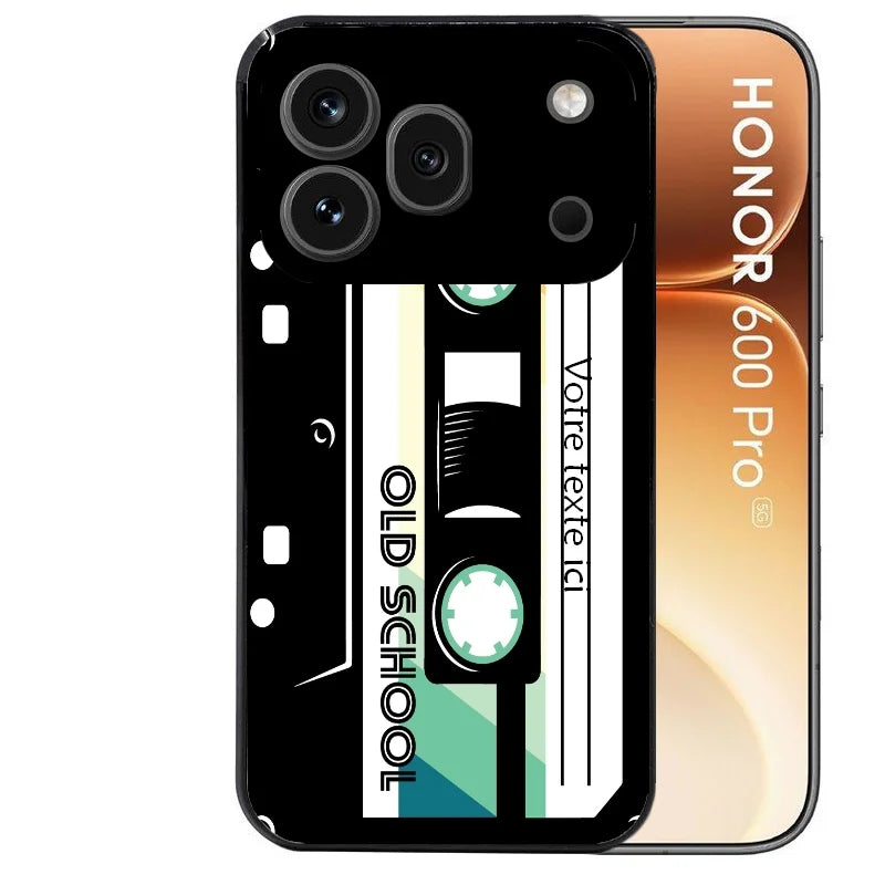 Coque noire taperso pour Honor 600 et 600 PRO personnalisable avec motif cassette vintage protection antichoc personnalisée