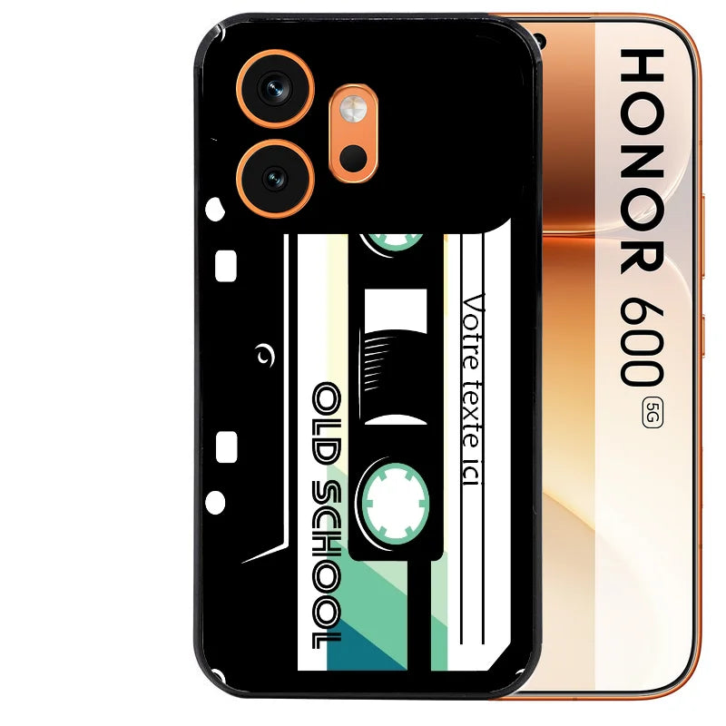 Coque noire taperso pour Honor 600 et 600 PRO personnalisable avec motif cassette vintage protection antichoc personnalisée