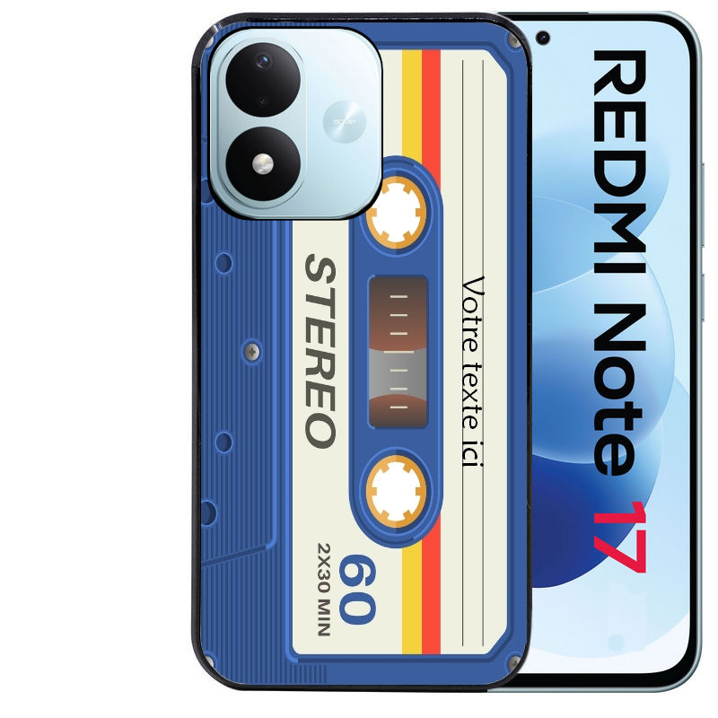 Coque pour Redmi Note 17 et PRO 4G 5G Max personnalisée cassette bleu