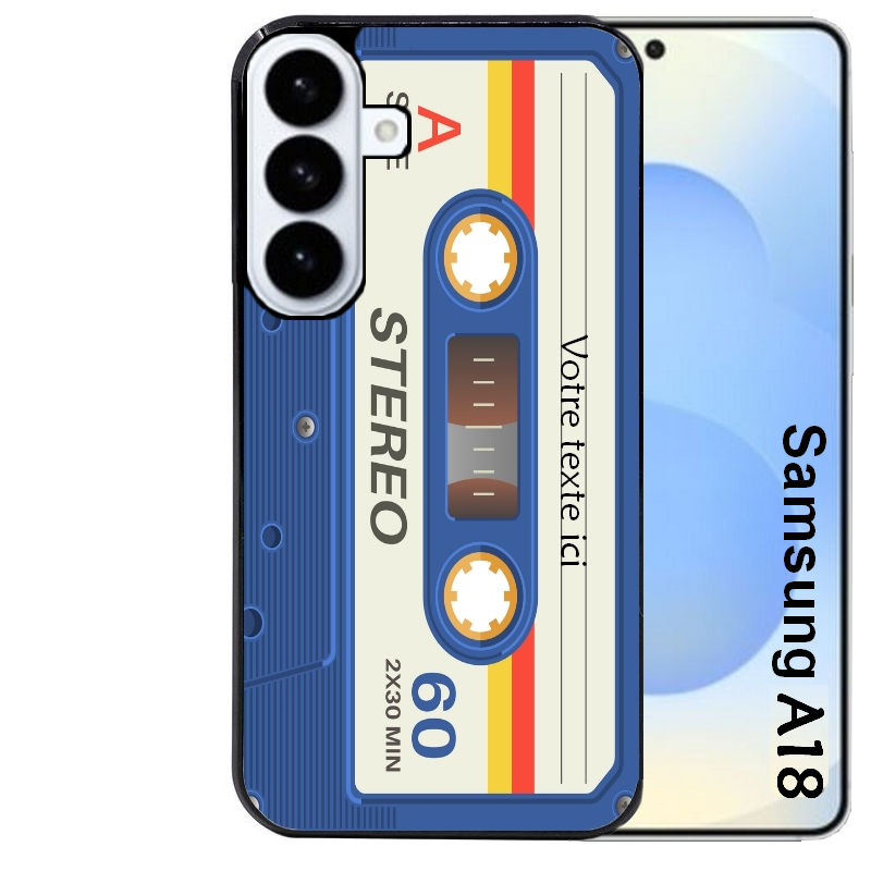 Coque pour Galaxy A08 A18 A28 A38 A58 personnalisée cassette bleu