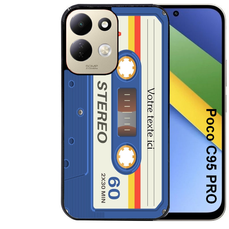 Coque pour POCO C95 PRO personnalisée cassette bleu