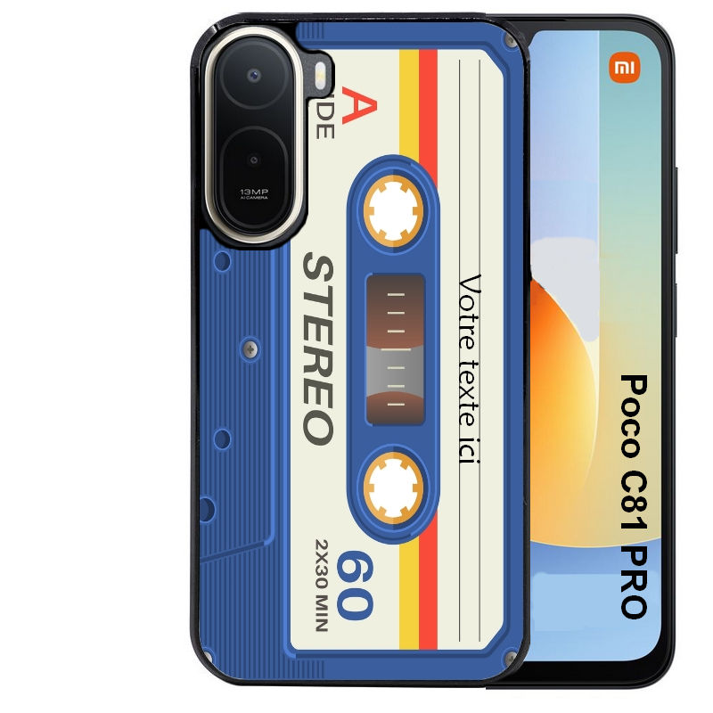 Coque pour POCO C81 PRO personnalisée cassette bleu