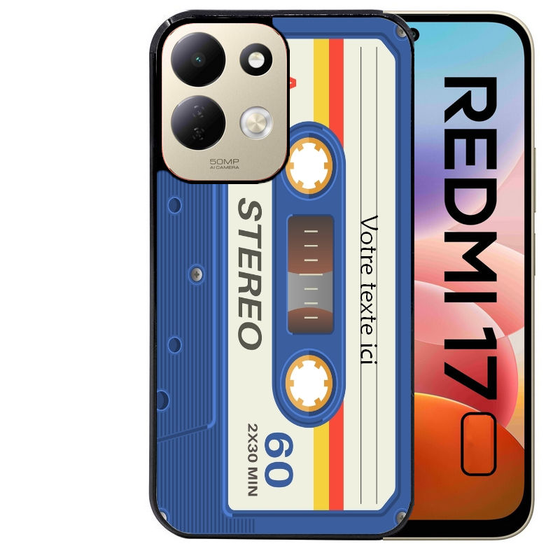 Coque pour Redmi 17 et 17C 4G 5G personnalisée cassette bleu