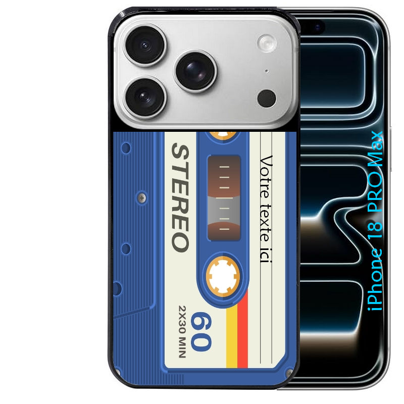 Coque pour Iphone 18 / PRO / PRO MAX / 18E personnalisée cassette bleu