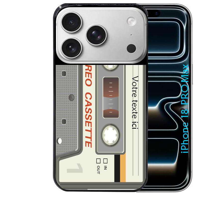 Coque pour Iphone 18 / PRO / PRO MAX / 18E personnalisée cassette grise