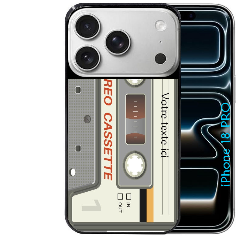 Coque pour Iphone 18 / PRO / PRO MAX / 18E personnalisée cassette grise