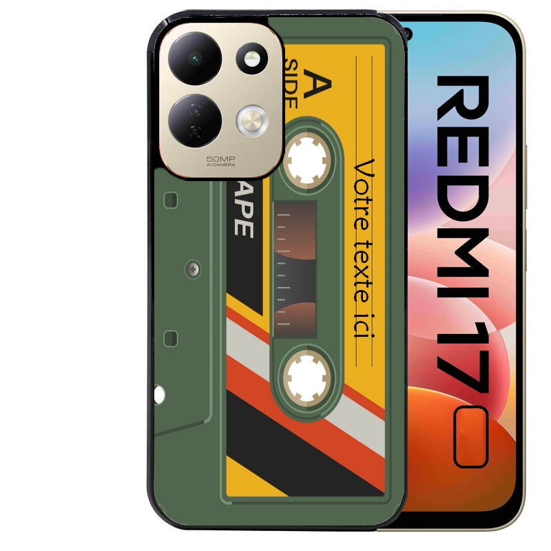 Coque pour Redmi 17 et 17C 4G 5G personnalisée cassette kaki