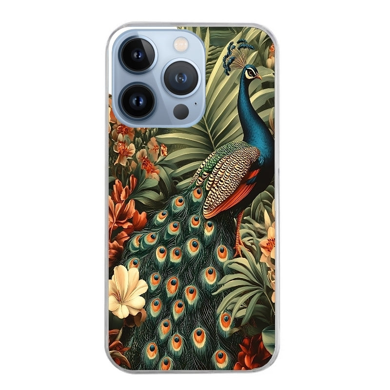 Coque taperso pour Iphone 14 et PRO PLUS PRO MAX avec motif paon tropical protection antichoc personnalisée