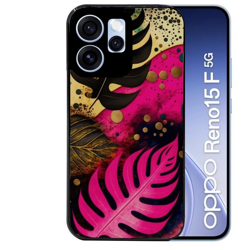 Coque noire taperso pour OPPO Reno 15 et F FS 5G avec motif tropical rose et des fleurs protection antichoc personnalisée