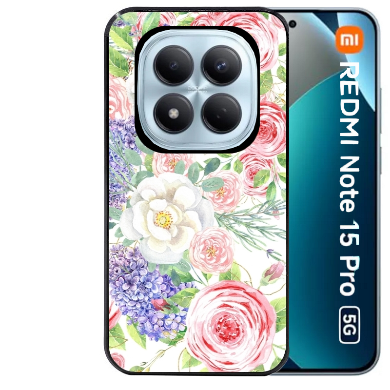 Coque noire taperso pour Redmi Note 15 et PRO PLUS 4G 5G avec motif fleur couleur pastel protection antichoc personnalisée