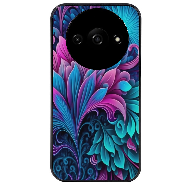 Coque noire taperso pour Redmi A3 avec motif tropical violet et des fleurs protection antichoc personnalisée