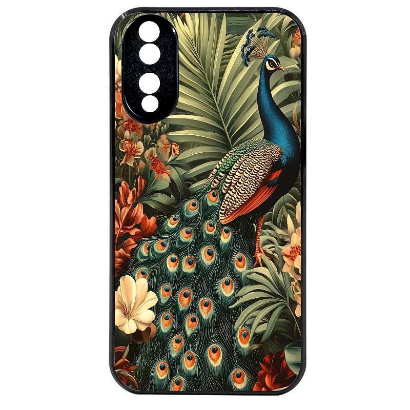 Coque noire taperso pour Honor 70 LITE 90 et LITE avec motif paon tropical protection antichoc personnalisée