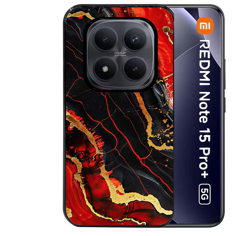 Coque noire taperso pour Redmi Note 15 et PRO PLUS 4G 5G avec motif marbre rouge protection antichoc personnalisée