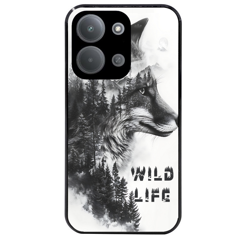 Coque noire taperso pour POCO C85 avec motif renard fox wild protection antichoc personnalisée