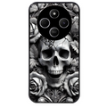 Coque noire taperso pour POCO C75 avec motif tete de mort fleur protection antichoc personnalisée