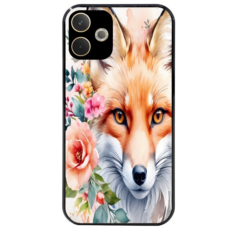 Coque noire taperso pour OPPO A5 PRO 4G et 5G avec motif renard fox et fleurs protection antichoc personnalisée