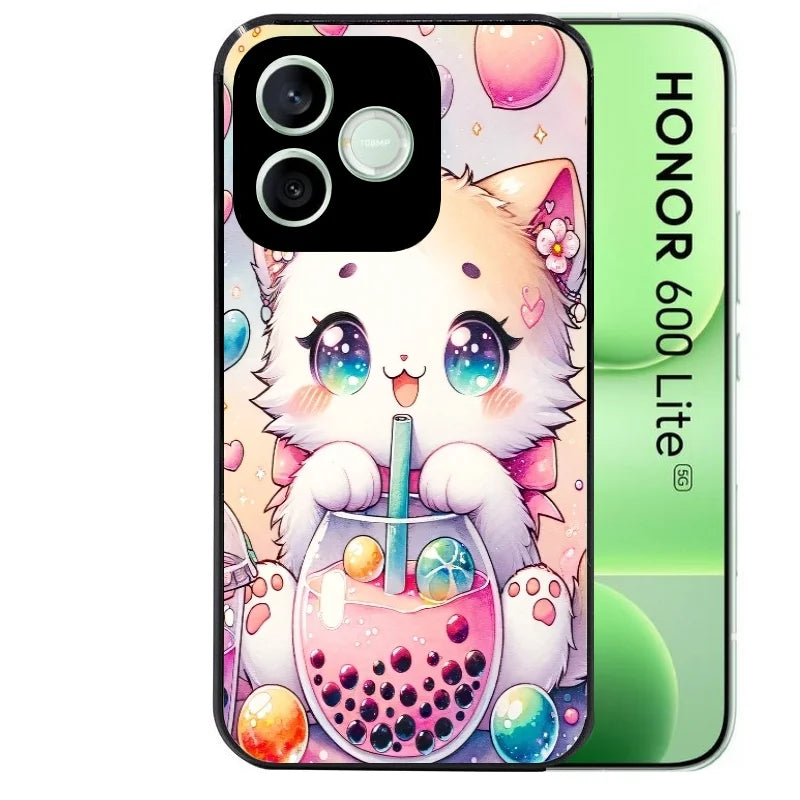 Coque noire pour Honor 600 LITE avec motif chat bubble style manga protection antichoc personnalisée