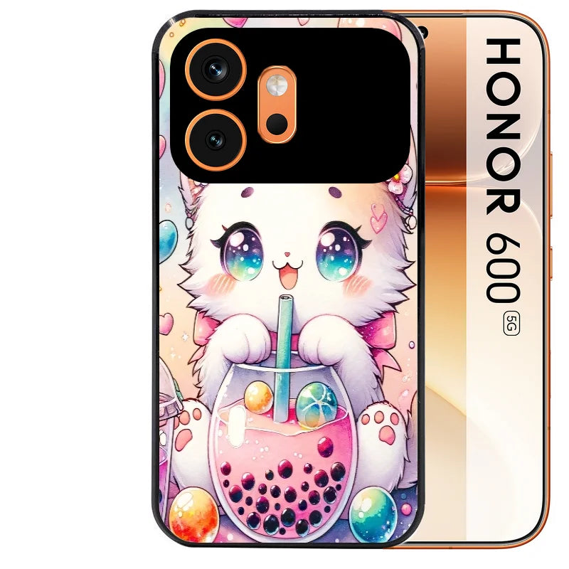 Coque noire taperso pour Honor 600 et 600 PRO avec motif chat bubble style manga protection antichoc personnalisée