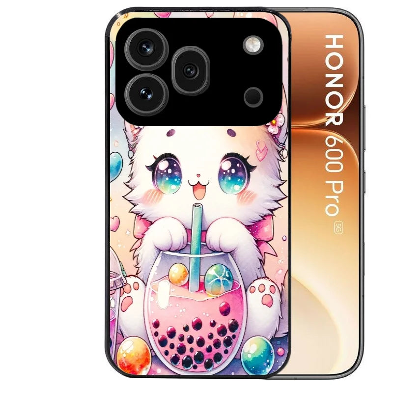 Coque noire taperso pour Honor 600 et 600 PRO avec motif chat bubble style manga protection antichoc personnalisée