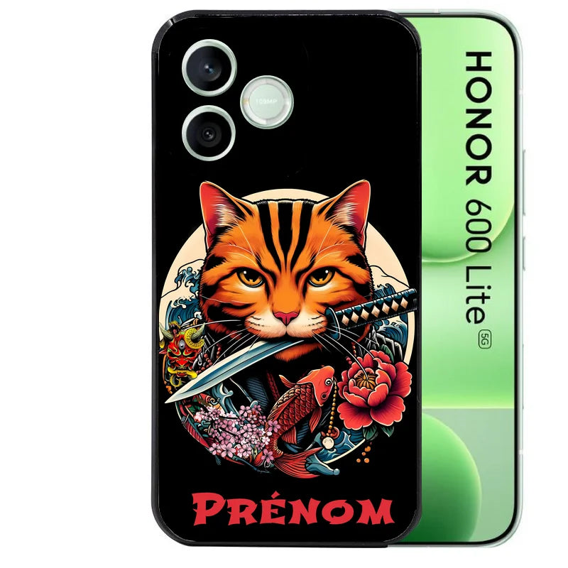 Coque noire pour Honor 600 LITE avec motif chat carpe koii japan personnalisée protection antichoc personnalisée