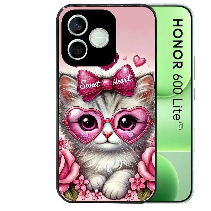 Coque noire pour Honor 600 LITE avec motif chat lunettes protection antichoc personnalisée